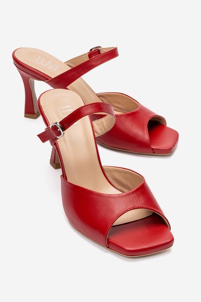 LuviShoes Γυναικείες παντόφλες με τακούνι URAEL Red Skin από γνήσιο δέρμα