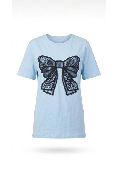 KOZİA OUTDOORS Women's Black Bow Print Oversized Crew Neck T-Shirt