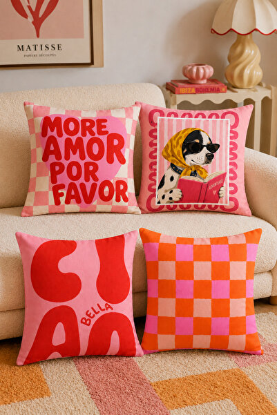 Atlas collection Book Reading Dopamine Colorful Popular 4-Piece Throw Pillow ...