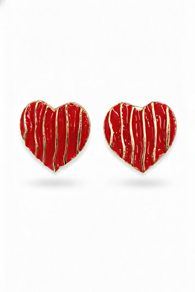Jack Ferrero Red Heart Shaped Gold Color Striped Bijoux Earrings Pair