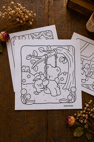 stickybloom 6 lı Büyük Boy Fuzzy Cuties Boyama Kartpostalları Seti