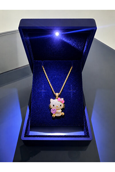 shop IŞIKLI KUTUDA GOLD RENK HELLO KITTY KOLYESİ ÇELİK