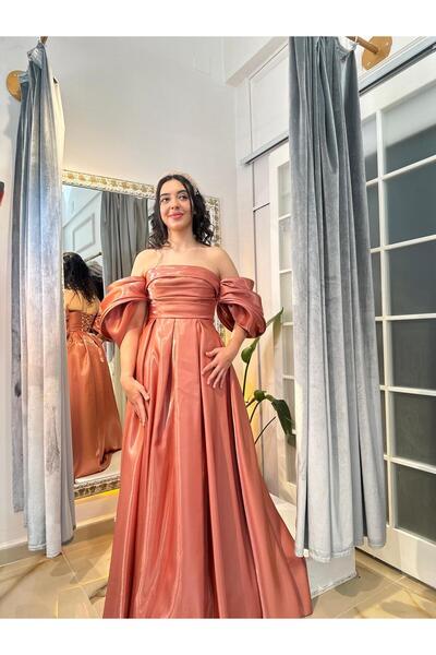 Abiye's SOMON KLOŞ ISLAK SATEN DÜŞÜK BALON KOL SÖZ NİŞANLIK ABİYESİ