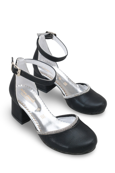 Miss Junior Black Stone Girls' Heeled Shoes Evening Dress Wedding Graduation ...