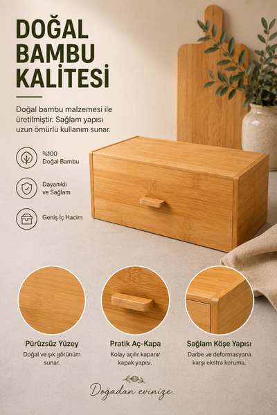 Ev Modu Home Bambu Ekmeklik Saklama Kutusu 40 x 23 x 14 cm