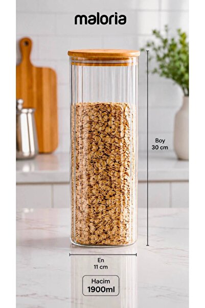 Maloria Square Bamboo Lid Crystal Striped Jar