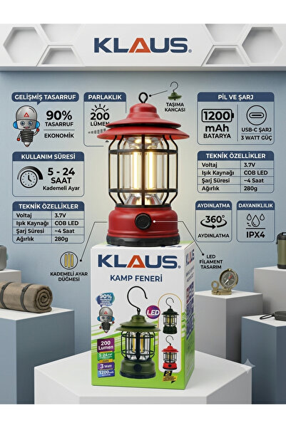 Klaus LEDLİ ŞARJLI KAMP LAMBASI