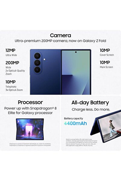 Samsung جالاكسي زد فولد 7 ثنائي الشريحة بلون الظل الأزرق، ذاكرة 12 جيجابايت و...