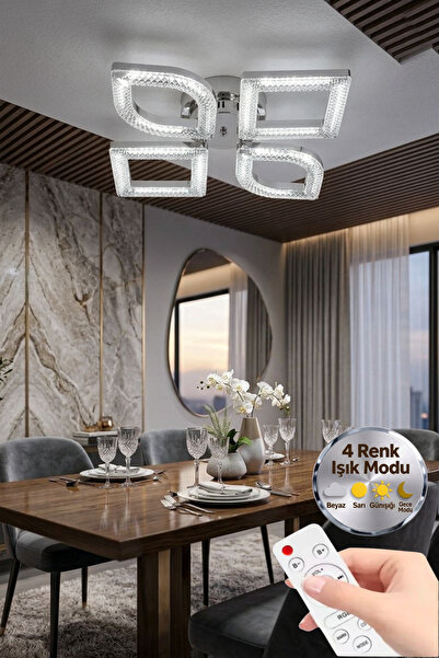 Genel Markalar Vesta Model Gümüş 4"lü Kumandalı Ledli 3 Renk Modu Kristal Sal...