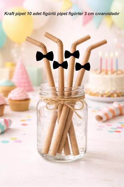Sinek Kupası Tasarım Bow Tie Themed 10-Piece Figured Straws Birthday Party Su...