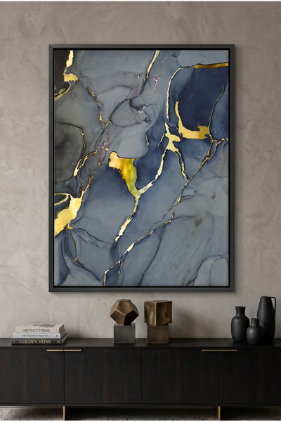Jasmine Art Midnight Marble Abstract Wall Art | Framed Canvas Print with Gold...