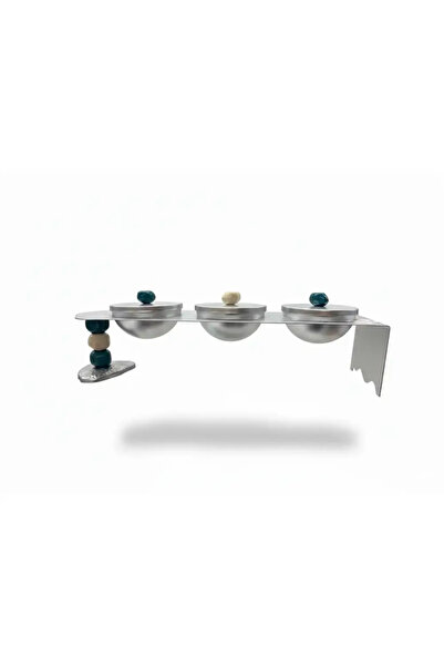 Generic Silver Toned Candy Bowl 3pcs Set With Stand, Ceramic Beaded Stem And ...