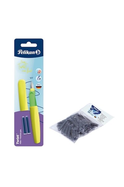Pelikan Set stilou Twist galben neon, blister, vârf M, cu 20 de rezerve de ce...