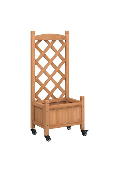 vidaxl Jardinieră cu spalier și roți, maro, din lemn masiv de brad