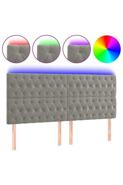 vidaxl Tăblie de pat cu LED, gri deschis, 200x7x118/128 cm, catifea