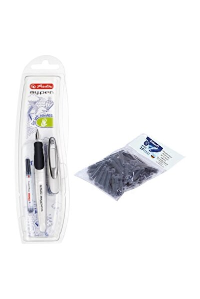 Herlitz Set stilou My.Pen alb-negru, blister, penita pentru stangaci, cu 20 d...