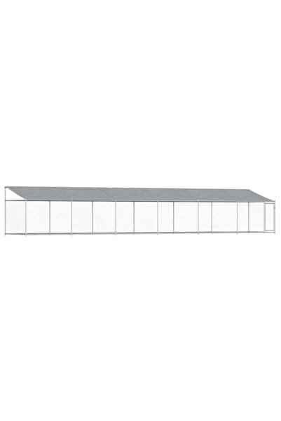 vidaxl Cușcă pentru câini cu acoperiș și ușă, gri, 12 x 2 x 2 m, oțel galvanizat