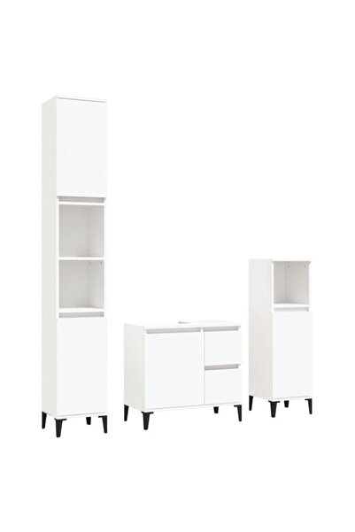 vidaxl Set de mobilier de baie din 3 piese, alb, din lemn prelucrat