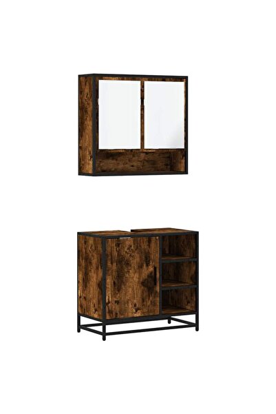 vidaxl Set mobilier de baie din 2 piese, stejar fumuriu, lemn prelucrat