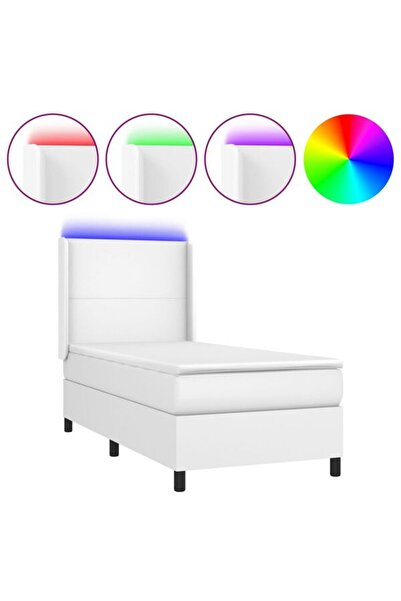 vidaxl Pat continental cu saltea și LED, alb, 90 x 200 cm, piele