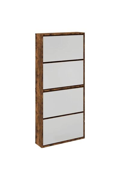 vidaxl Pantofar cu oglindă, 4 niveluri, stejar afumat, 63 x 17 x 134 cm