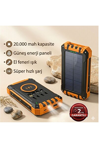 TEKNOTİMER Magsafe Solar 20.000 Mah Güneş Enerjili Işıklı Powerbank Şarj Alet...