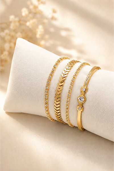 Crc Bijuteri Gold Color 4 Piece Elegant Design Bracelet Set