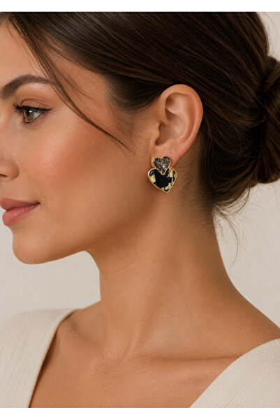 kasımoğulları concept Black Marble Patterned Heart Design Earrings – Stylish ...