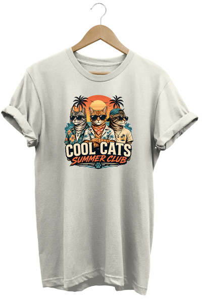 WİDİ تي شيرت Cool Cats Summer Club للجنسين مطبوع عليه قطة بتصميم صيفي عادي وي...