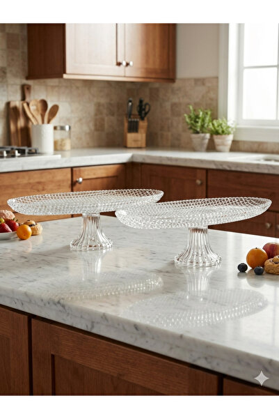 Mony moon Luxury Glass Serving Bowl Set with Stand (2 Pieces) |   Luxury Crys...