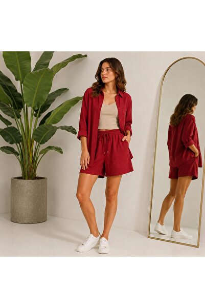 Mİ TİA ATELİER Women's Summer Shirt Shorts Top and Bottom Set