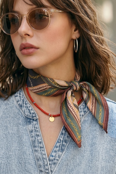 InStyle Bandană cu model lanț maro-verde 50x50