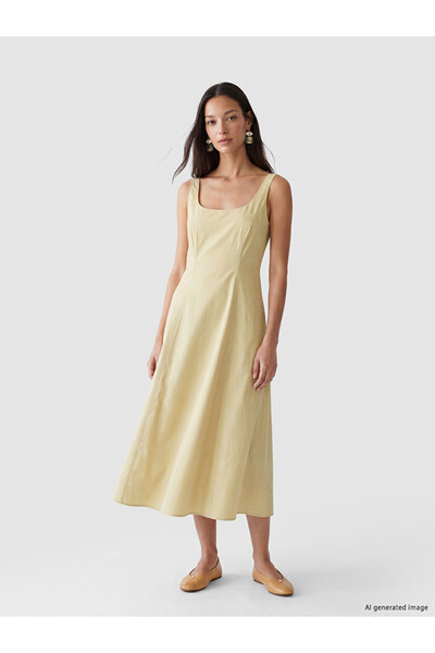 LC Waikiki LCW EVERYDAY Yeşil U Yaka Poplin Elbise