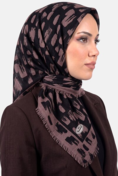 hadiora Women's Black Dusty Rose Brush Patterned Flared Twill Scarf