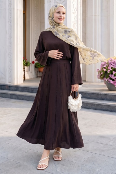 InStyle Bitter Brown Suit with Wide-Sleeved Skirt