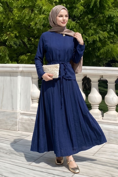 InStyle Double Navy Blue Suit with Belt and Gold Buckle