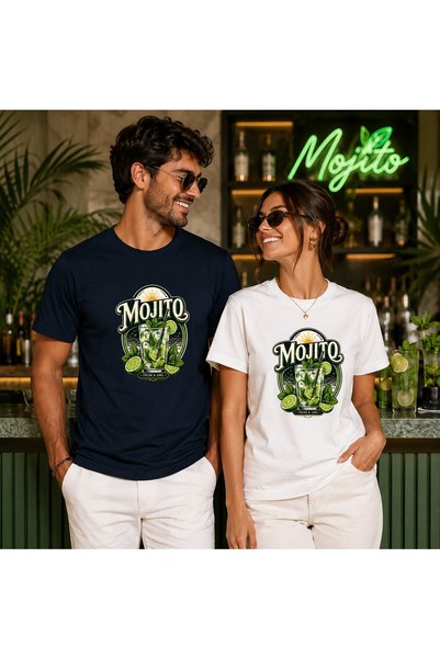 remonz Tricou Mojito Cocktail unisex cu imprimeu cocktail, croială normală, cu gât rotund