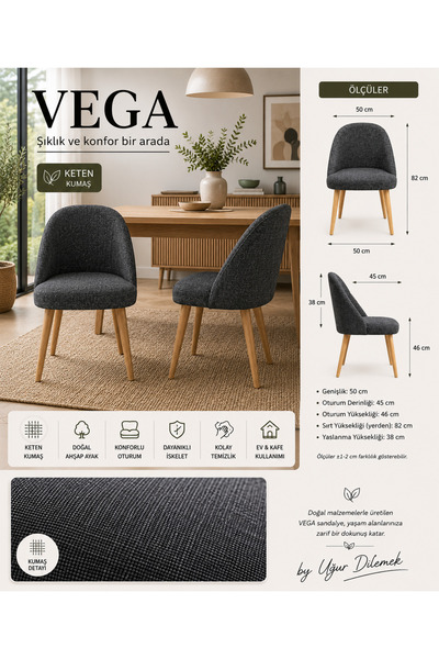 arge demo Vega Yemek Masası Sandalyesi Cafe Ve İşyerinde Kullanıma Uygun