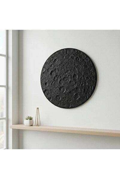 OEM Puzzle Decorativ 3D Lună cu Ramă Artă de Perete - Negru compozit mat