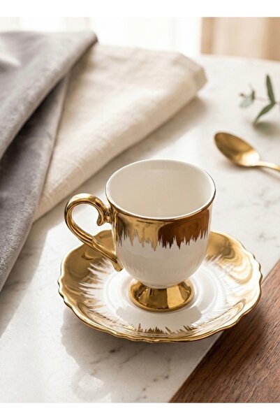 BERENHOMEE 6 kişilik wintage kahve fincan takımı çiçek model gold desen