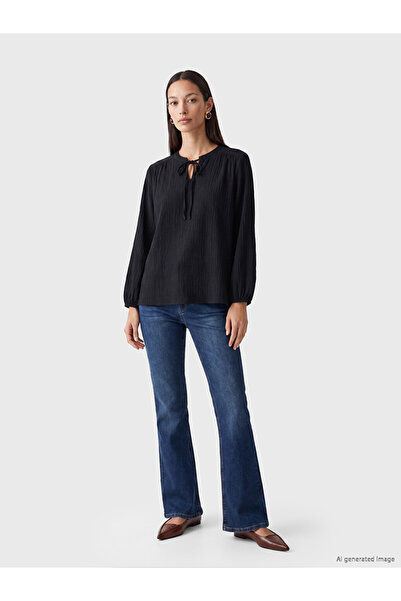 LC Waikiki Tie-Neck Gathered Textured Blouse