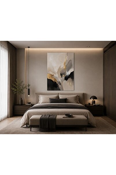 walliva Modern Soyut Altın Dokulu Bej Gri Siyah Kanvas Tablo | Minimalist Lük...