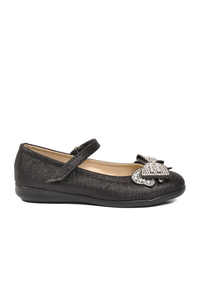 AYAKMOD Black Glittery Bow Orthopedic Girls' Ballerinas 26A95 F