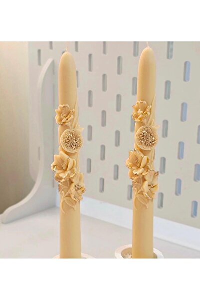 SCA CANDLE Dekoratif mum Şamdanlık Mum çiçekli Nar koyu krem 2 kili şamdanlık...