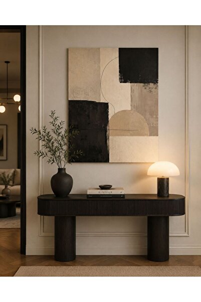 walliva Modern Siyah Bej Soyut Geometrik Kanvas Tablo Çerçevesiz Minimalist D...