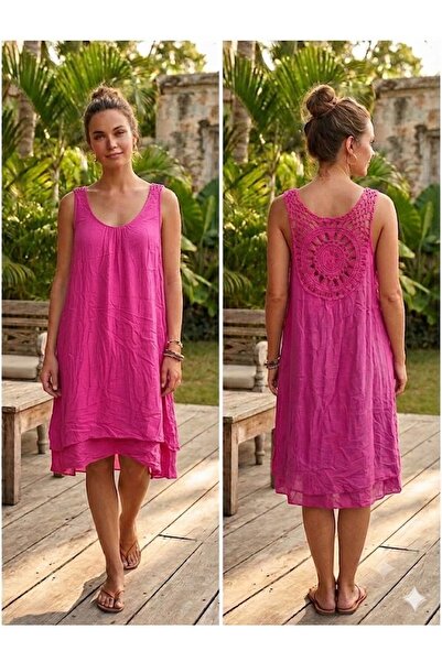 AYASOFYA OTANTIK Women's Italian Dantrl Detailed Strap Midi Dress