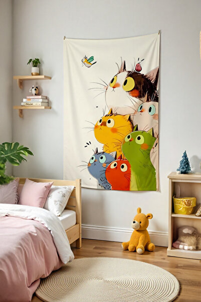 Tepeli Home Curious Cats Wall Covering – Large Size Tapestry Wall Tapestry, F...