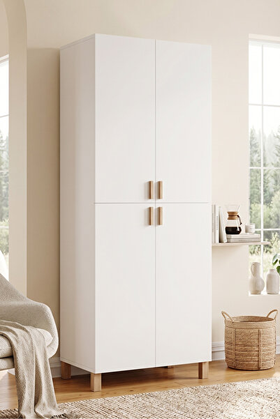 Yurudesign Oslo 4 Kapaklı Ahşap Ayaklı Geniş Çok Amaçlı Dolap Ayakkabılık Mut...