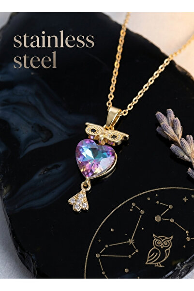 stainless steell 316L Steel Chain Gold Color Owl Model Steel Necklace