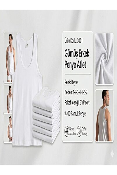 Gümüş İç Giyim Gümüş 3001 Silver Men's Combed Cotton Undershirts 6-Pack White